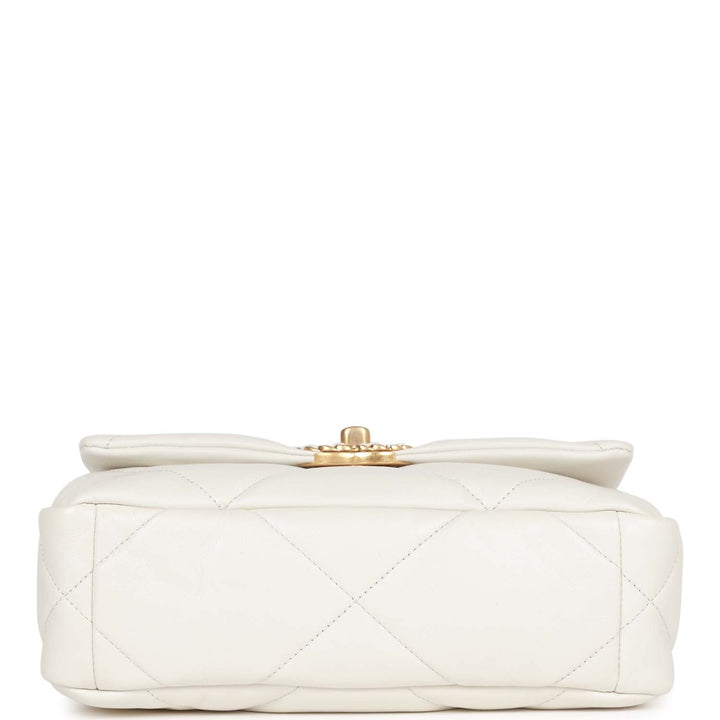 Top Quality Chanel Medium 19 Flap Bag White Calfskin Mixed Hardware