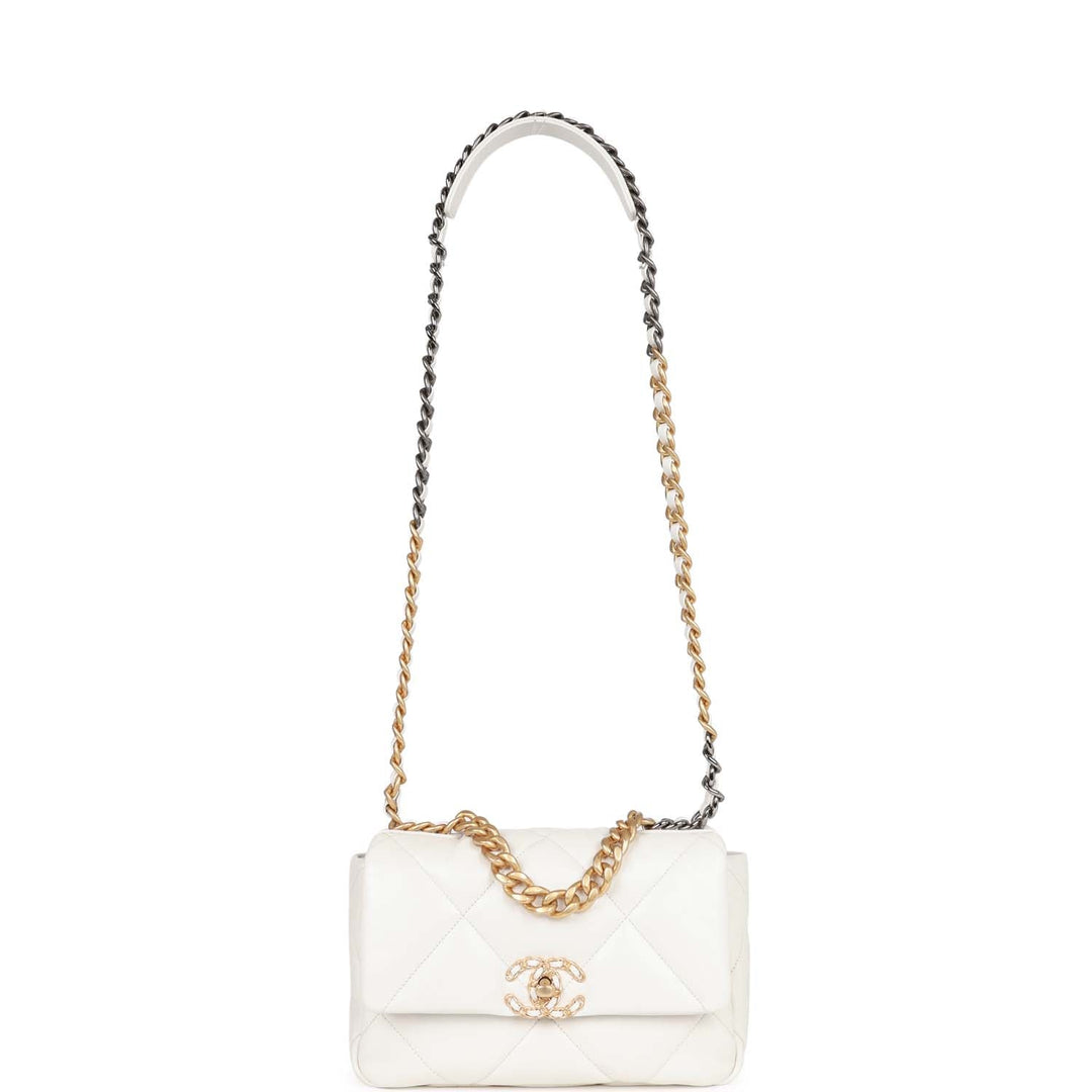 Top Quality Chanel Medium 19 Flap Bag White Calfskin Mixed Hardware