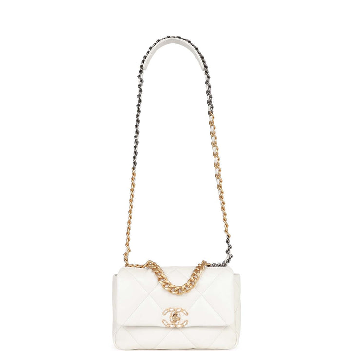 Top Quality Chanel Medium 19 Flap Bag White Calfskin Mixed Hardware