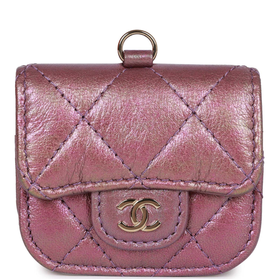 Top Quality Chanel AirPods Pro Case Purple Iridescent Lambskin Light Gold Hardware