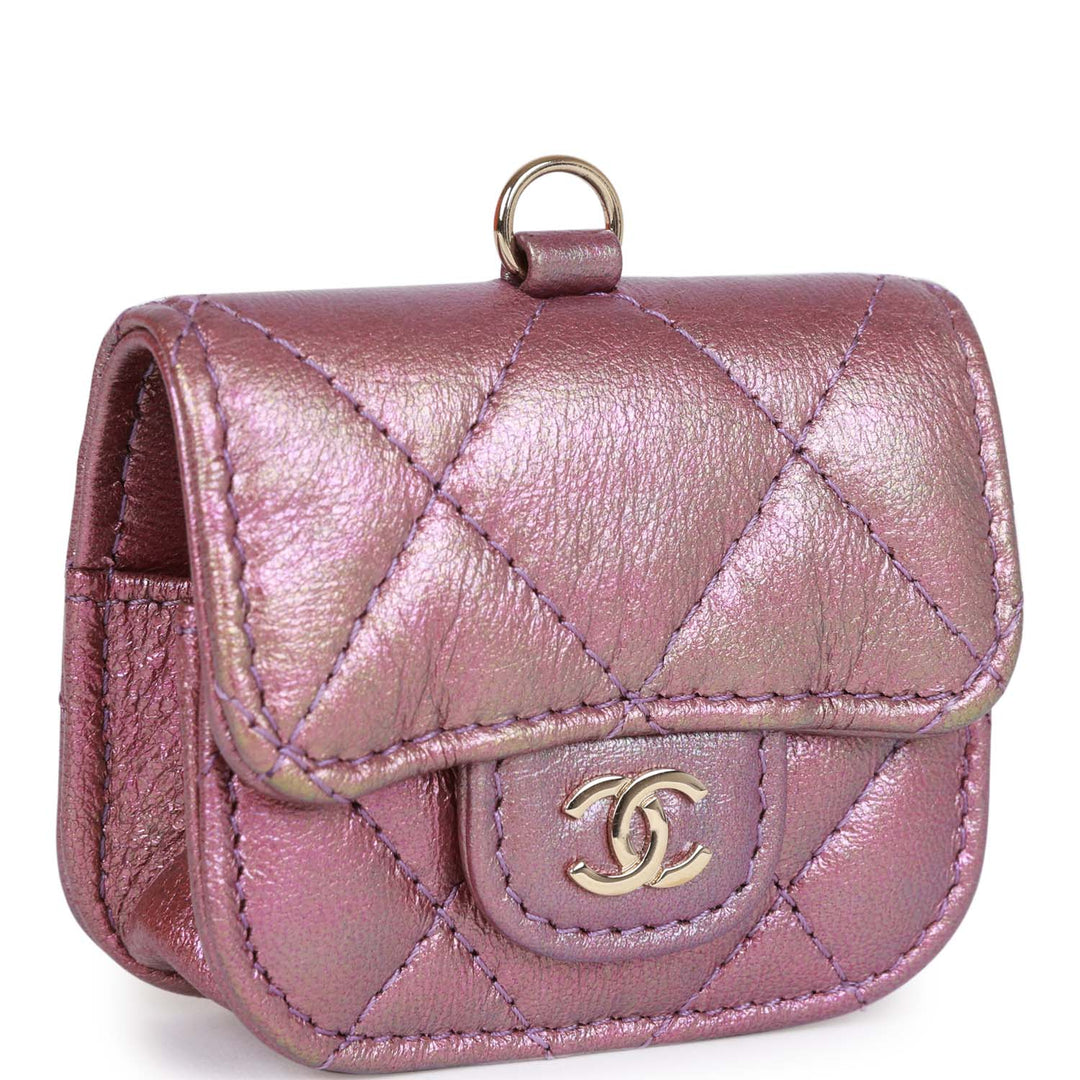 Top Quality Chanel AirPods Pro Case Purple Iridescent Lambskin Light Gold Hardware