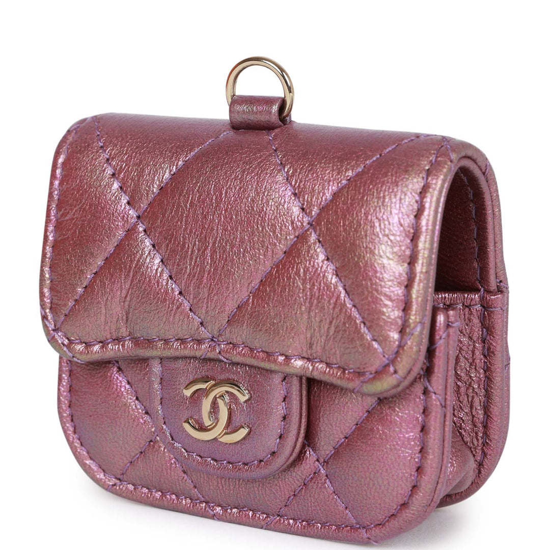 Top Quality Chanel AirPods Pro Case Purple Iridescent Lambskin Light Gold Hardware