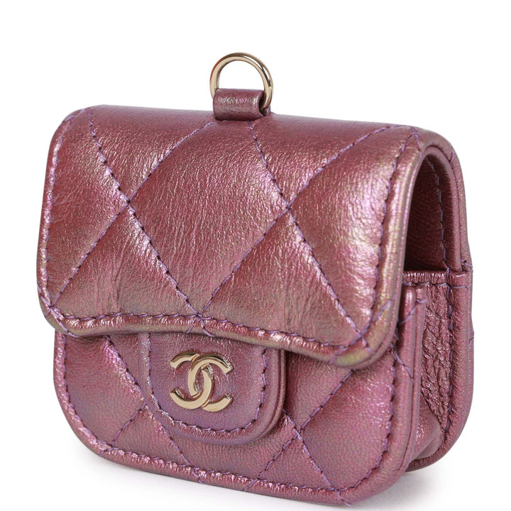 Top Quality Chanel AirPods Pro Case Purple Iridescent Lambskin Light Gold Hardware