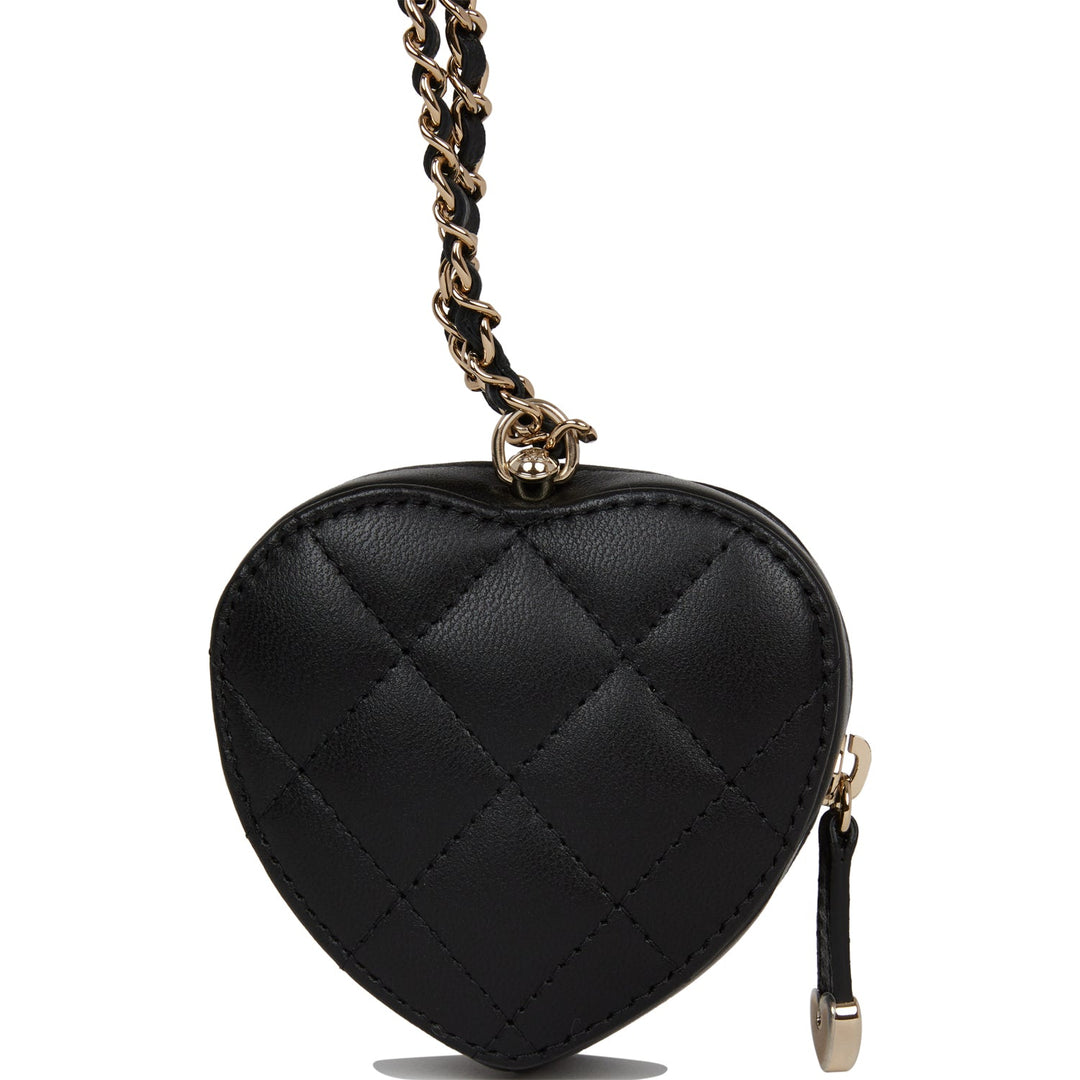 Top Quality Chanel CC In Love Heart Necklace Bag Black Lambskin Light Gold Hardware