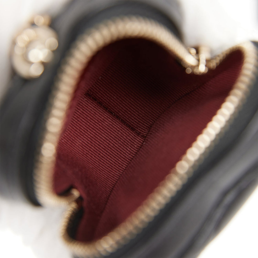 Top Quality Chanel CC In Love Heart Necklace Bag Black Lambskin Light Gold Hardware