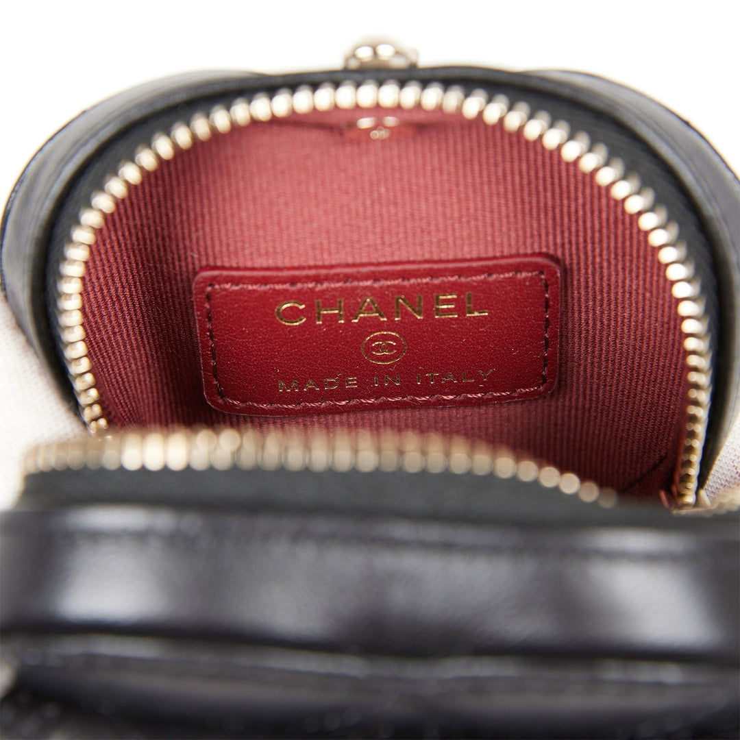 Top Quality Chanel CC In Love Heart Necklace Bag Black Lambskin Light Gold Hardware