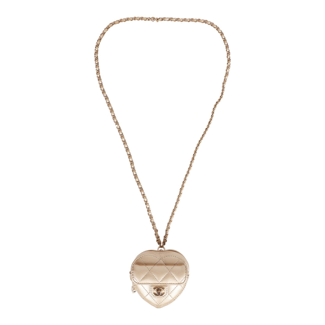 Top Quality Chanel CC In Love Heart Necklace Bag Gold Lambskin Light Gold Hardware