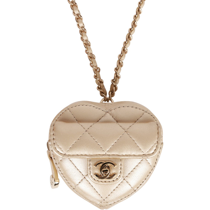 Top Quality Chanel CC In Love Heart Necklace Bag Gold Lambskin Light Gold Hardware