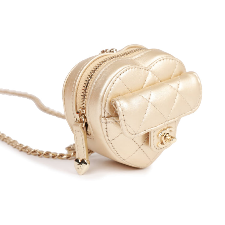 Top Quality Chanel CC In Love Heart Necklace Bag Gold Lambskin Light Gold Hardware