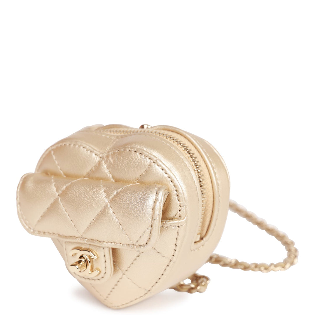 Top Quality Chanel CC In Love Heart Necklace Bag Gold Lambskin Light Gold Hardware