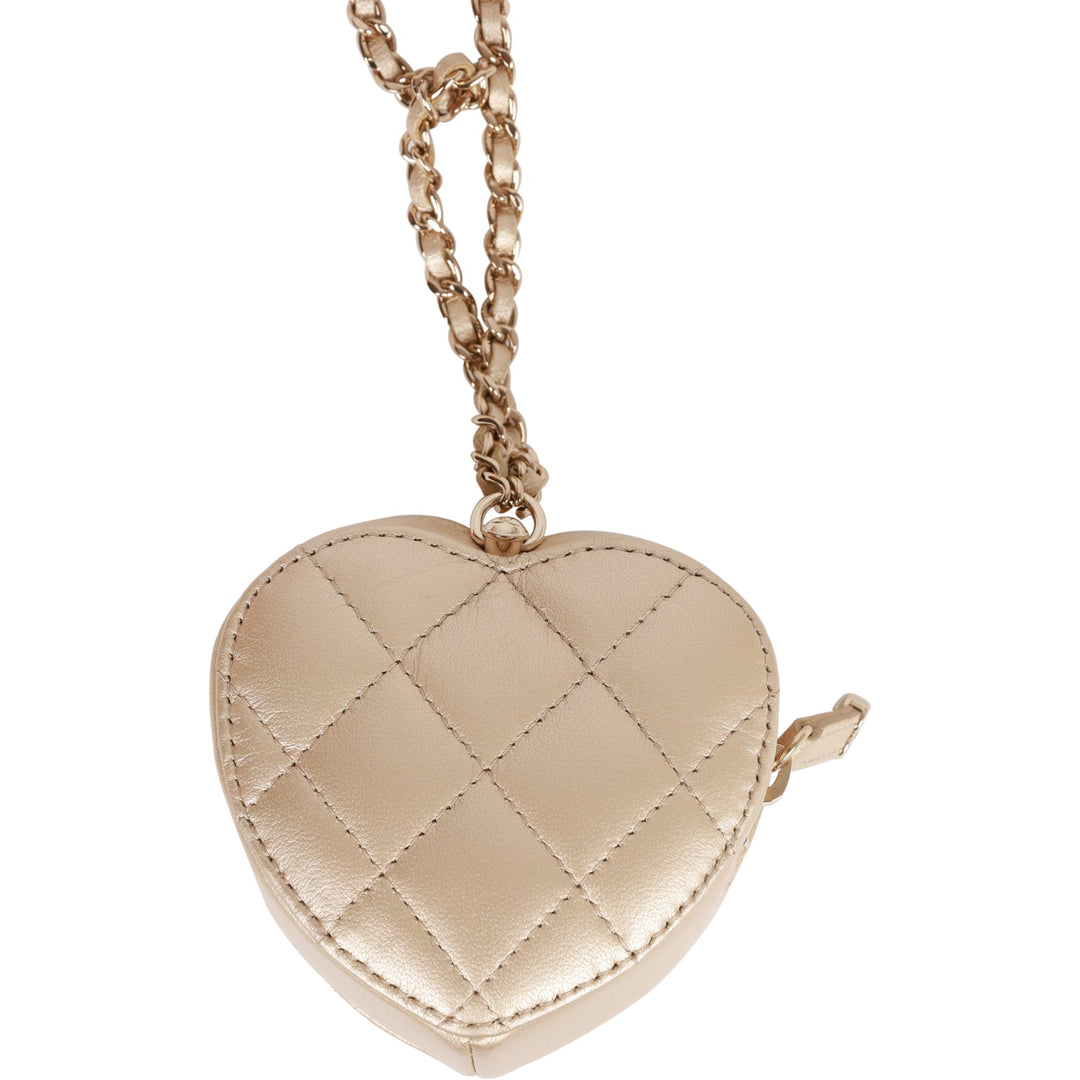 Top Quality Chanel CC In Love Heart Necklace Bag Gold Lambskin Light Gold Hardware