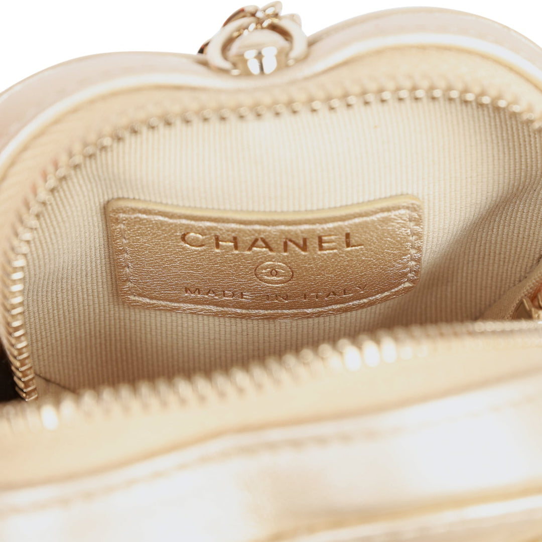 Top Quality Chanel CC In Love Heart Necklace Bag Gold Lambskin Light Gold Hardware