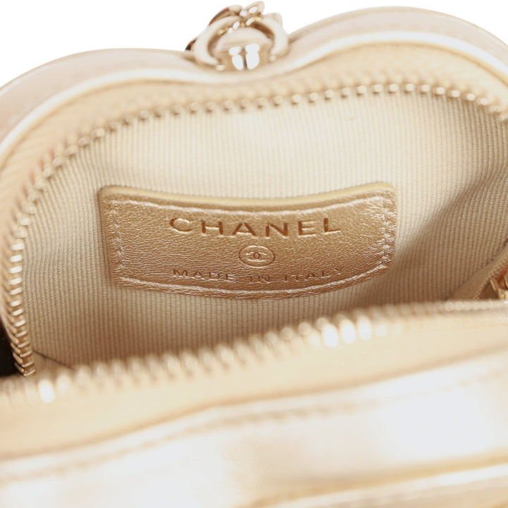 Top Quality Chanel CC In Love Heart Necklace Bag Gold Lambskin Light Gold Hardware