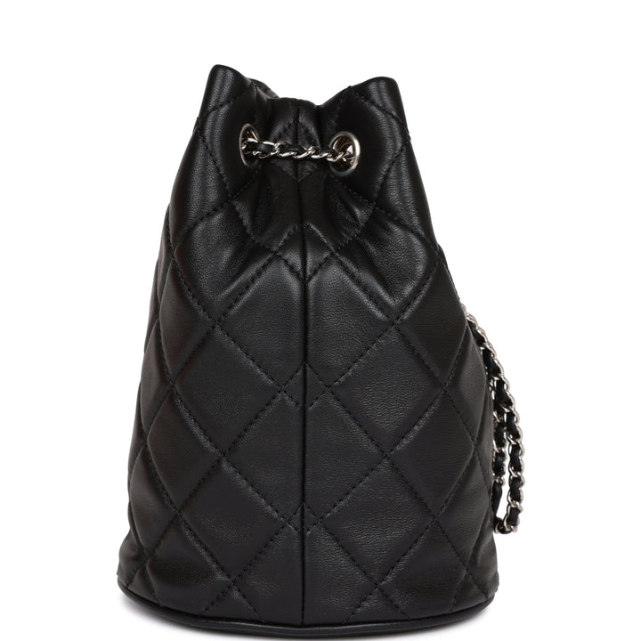 Top Quality Chanel Mini Bucket Bag Black Lambskin Silver Hardware