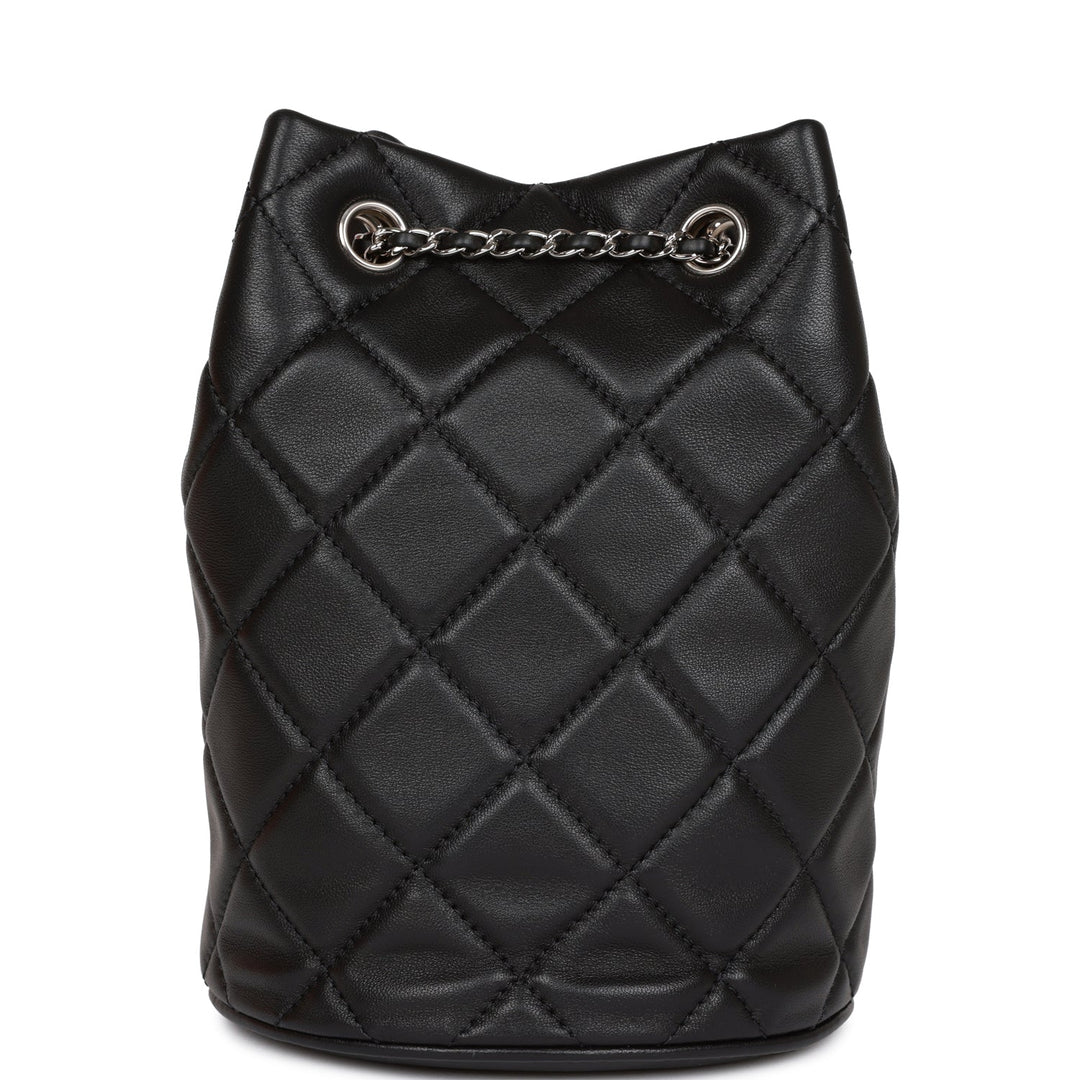 Top Quality Chanel Mini Bucket Bag Black Lambskin Silver Hardware