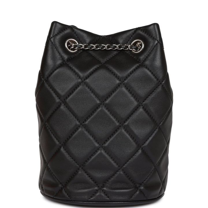 Top Quality Chanel Mini Bucket Bag Black Lambskin Silver Hardware