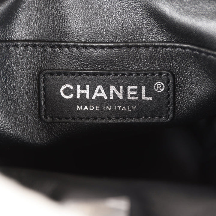 Top Quality Chanel Mini Bucket Bag Black Lambskin Silver Hardware
