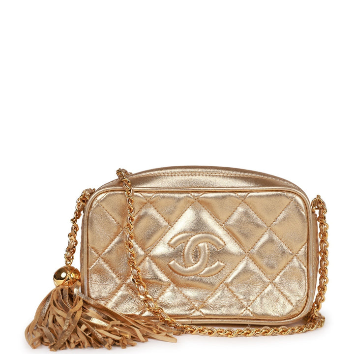 Vintage Top Quality Chanel CC Camera Bag Gold Metallic Lambskin Gold Hardware