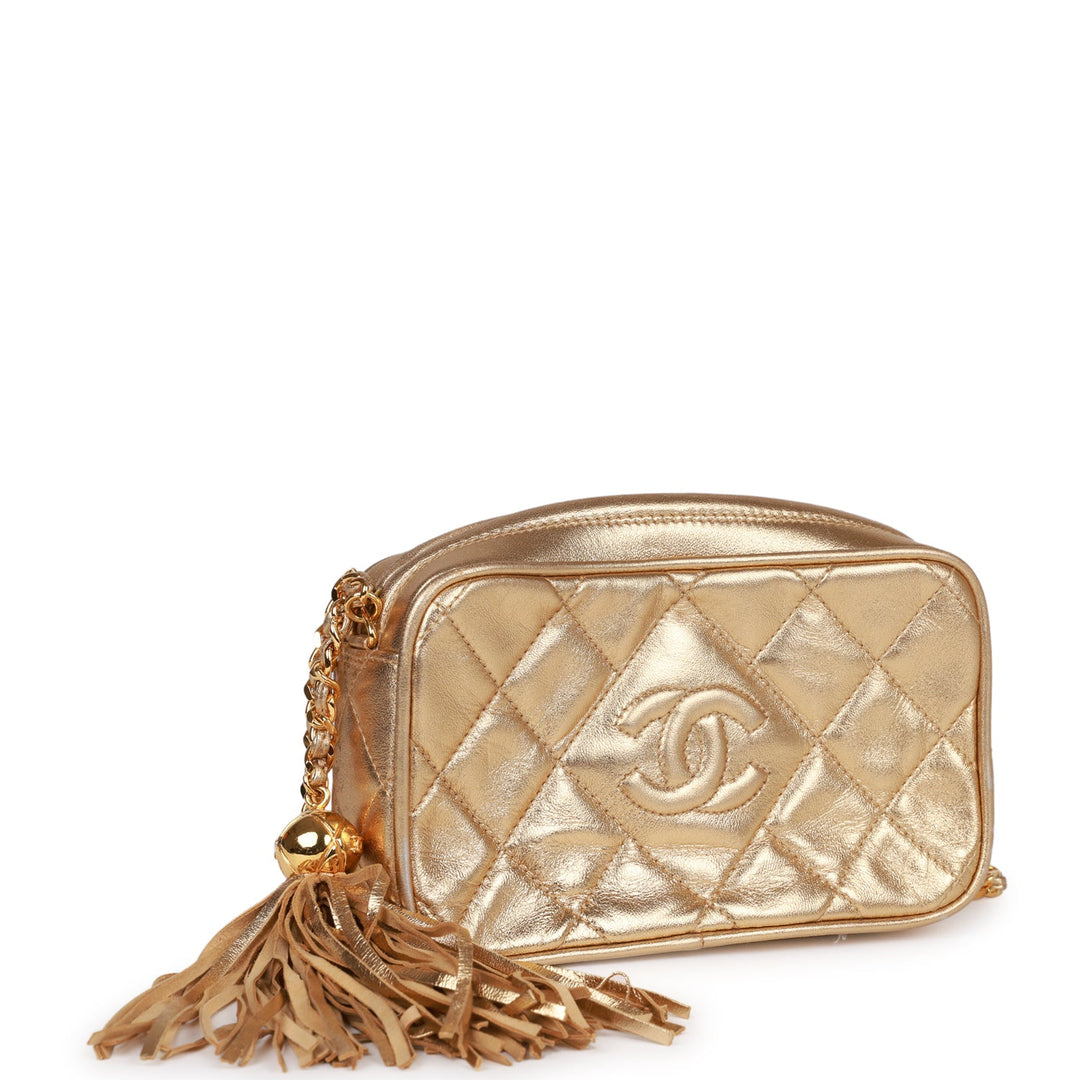 Vintage Top Quality Chanel CC Camera Bag Gold Metallic Lambskin Gold Hardware