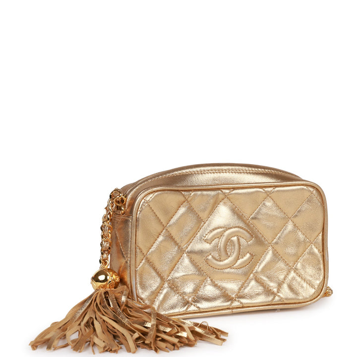 Vintage Top Quality Chanel CC Camera Bag Gold Metallic Lambskin Gold Hardware