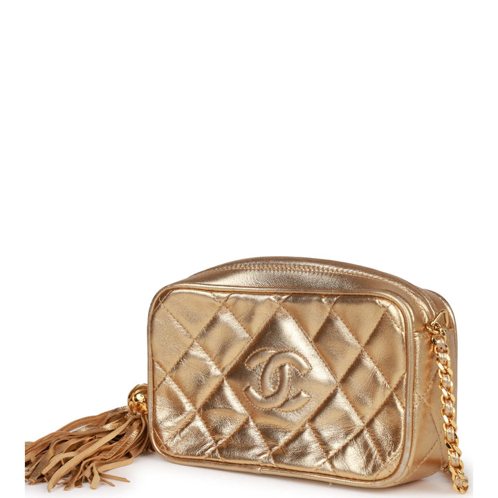 Vintage Top Quality Chanel CC Camera Bag Gold Metallic Lambskin Gold Hardware