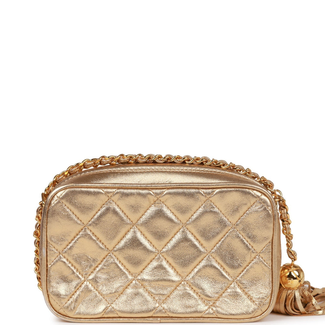 Vintage Top Quality Chanel CC Camera Bag Gold Metallic Lambskin Gold Hardware