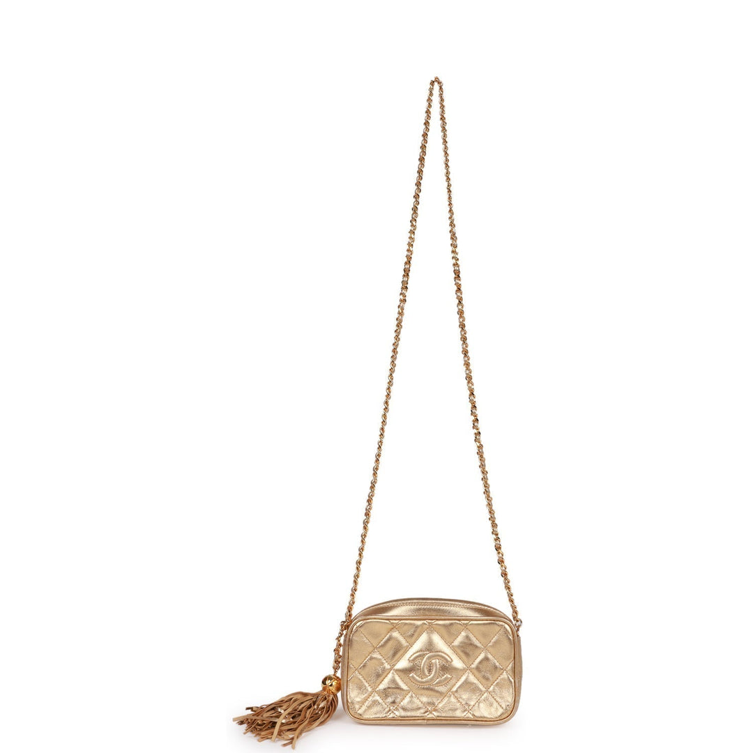 Vintage Top Quality Chanel CC Camera Bag Gold Metallic Lambskin Gold Hardware