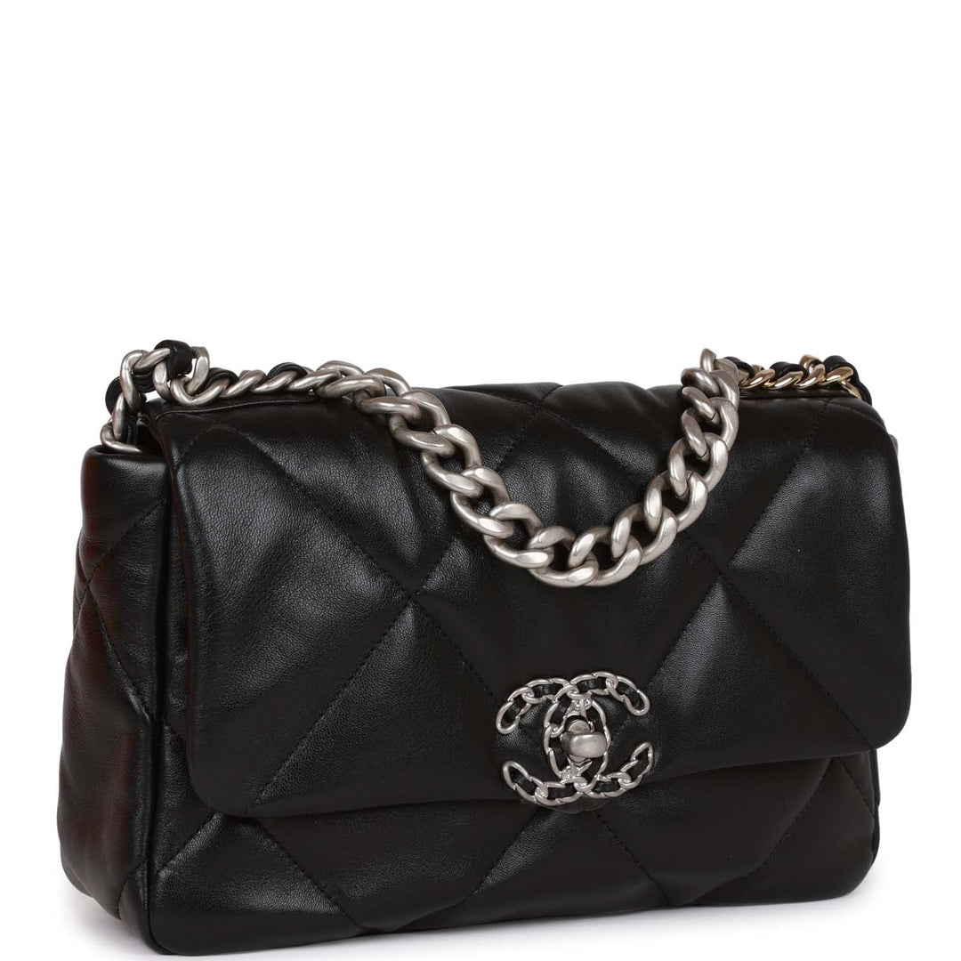 Top Quality Chanel Medium 19 Flap Bag Black Lambskin Mixed Hardware