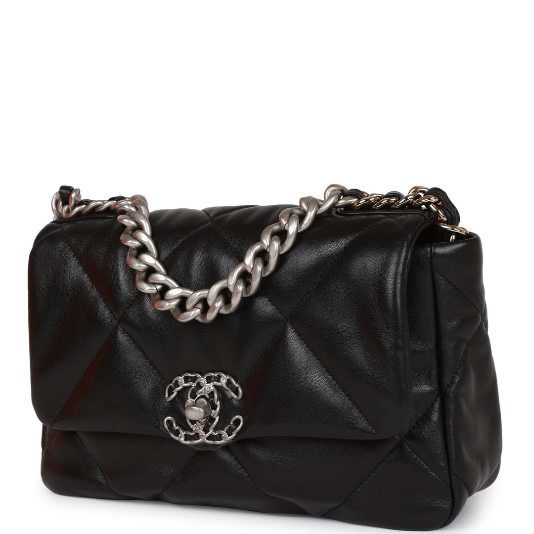 Top Quality Chanel Medium 19 Flap Bag Black Lambskin Mixed Hardware