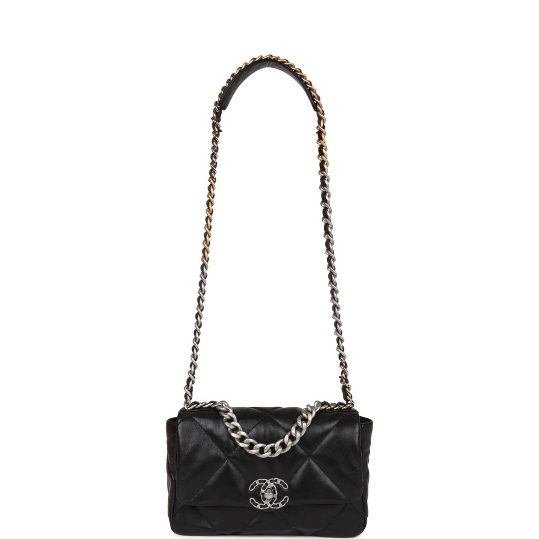 Top Quality Chanel Medium 19 Flap Bag Black Lambskin Mixed Hardware