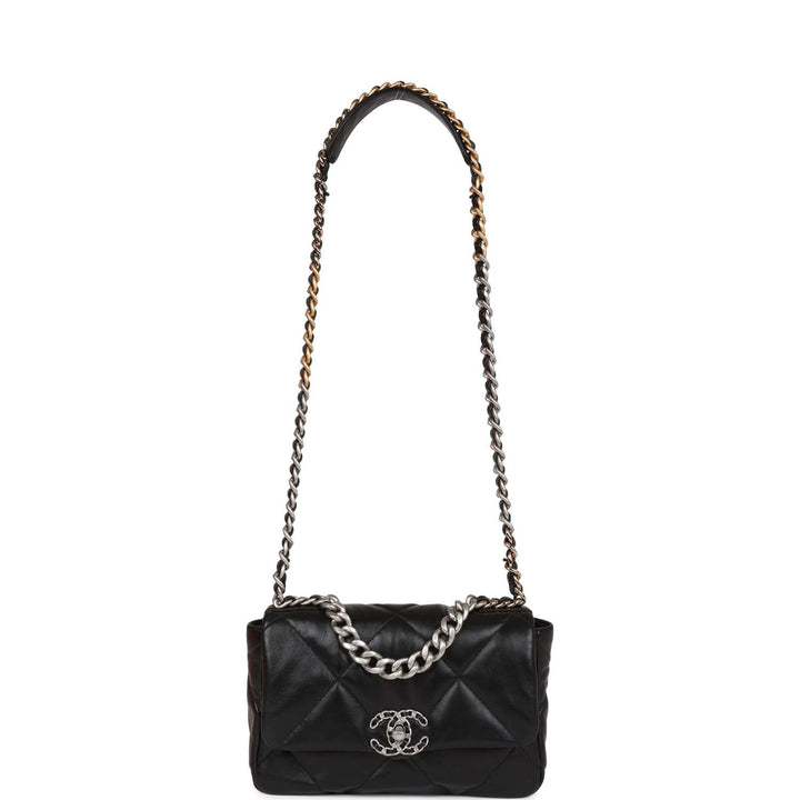 Top Quality Chanel Medium 19 Flap Bag Black Lambskin Mixed Hardware