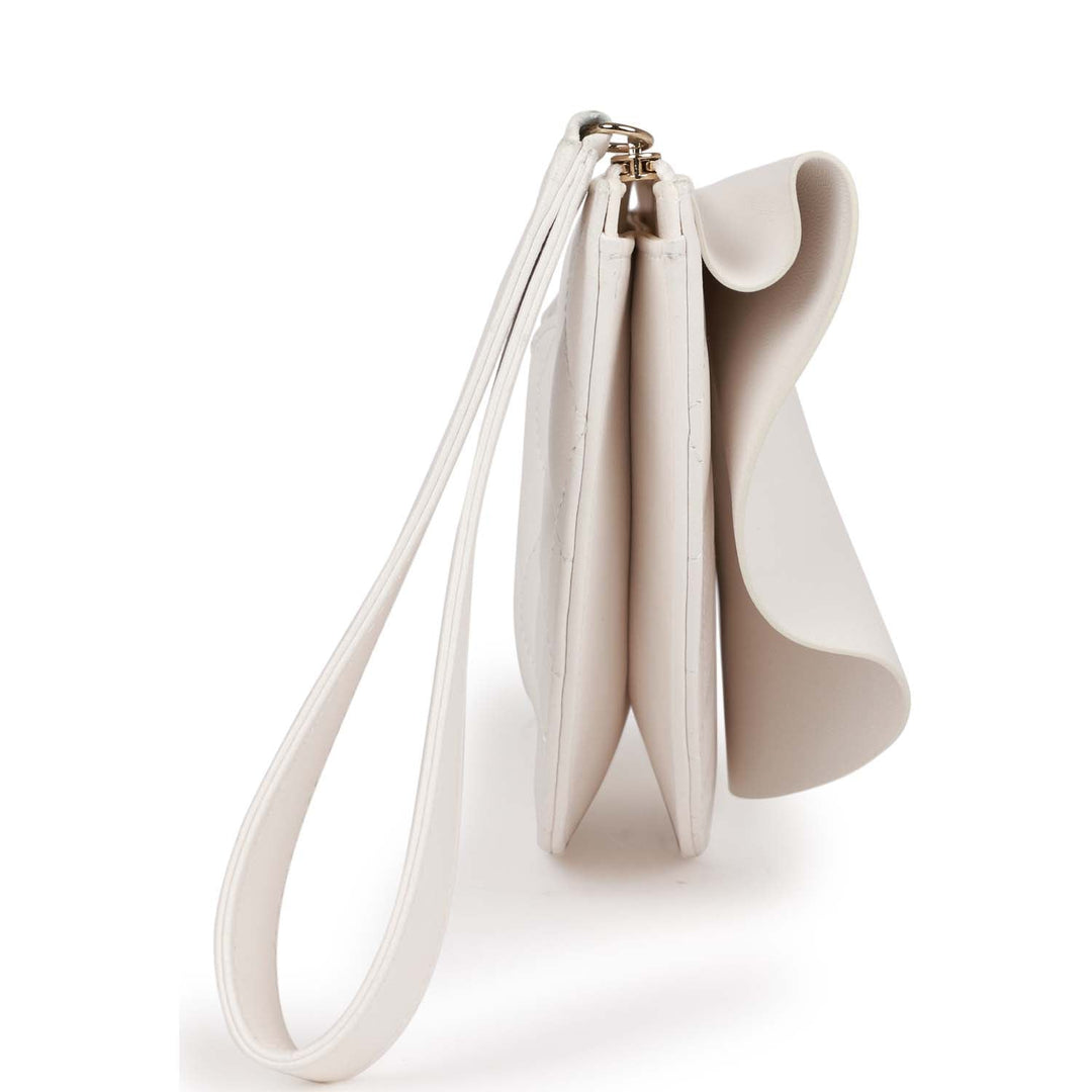 Top Quality Chanel Ruffle Clutch with Wristlet White Lambskin Light Gold Hardware