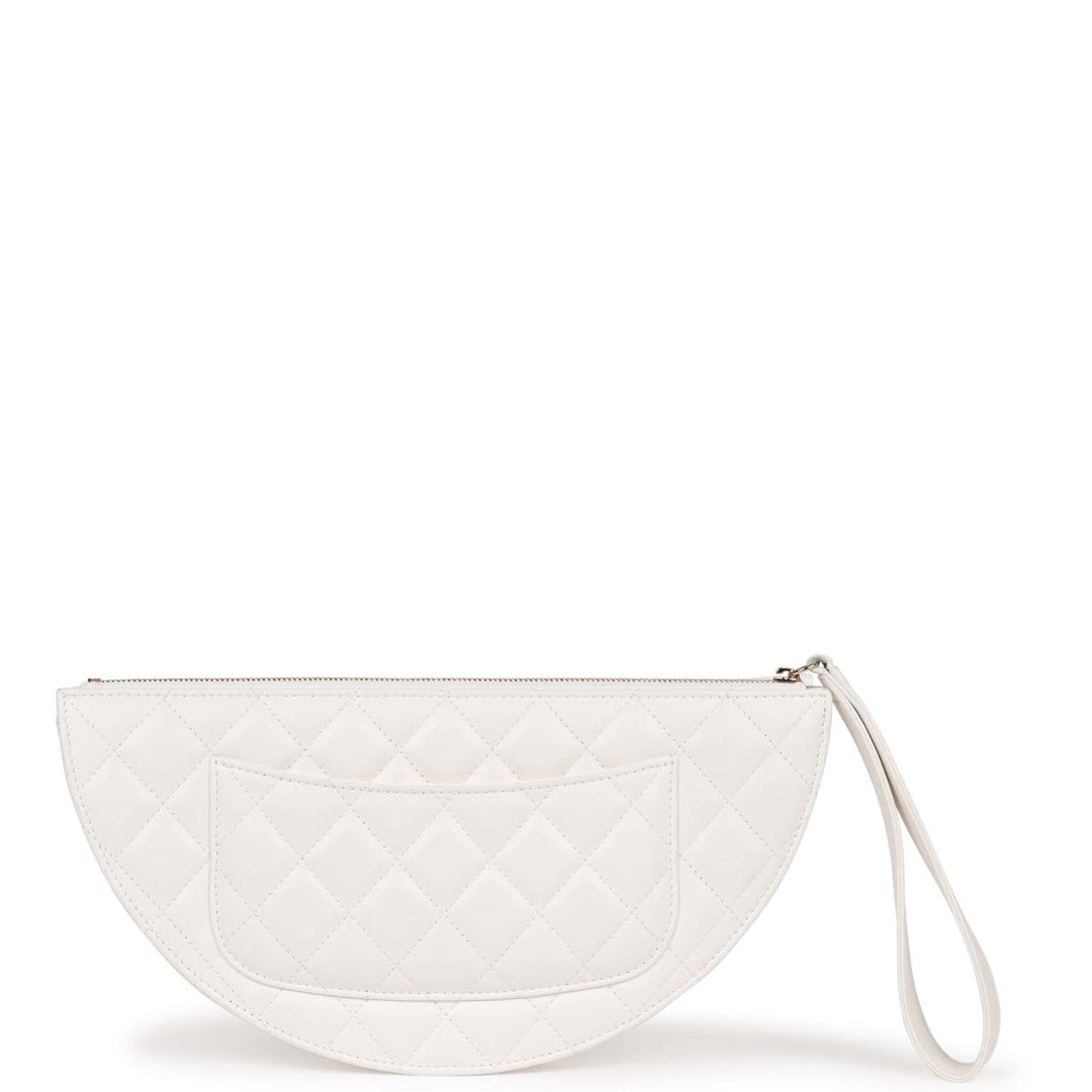 Top Quality Chanel Ruffle Clutch with Wristlet White Lambskin Light Gold Hardware