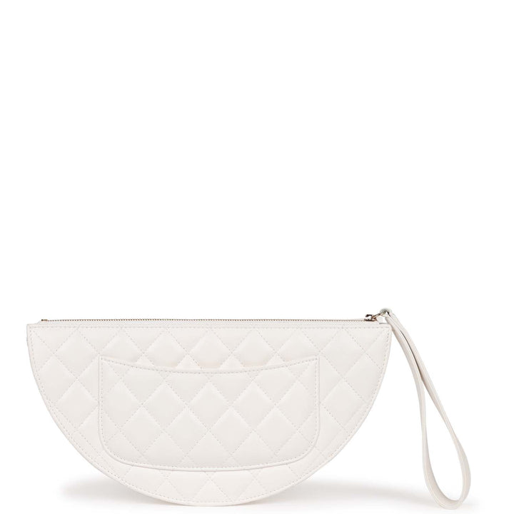 Top Quality Chanel Ruffle Clutch with Wristlet White Lambskin Light Gold Hardware
