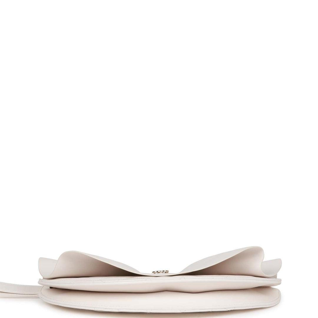 Top Quality Chanel Ruffle Clutch with Wristlet White Lambskin Light Gold Hardware