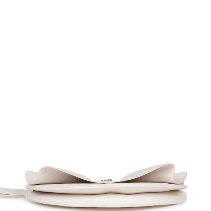 Top Quality Chanel Ruffle Clutch with Wristlet White Lambskin Light Gold Hardware