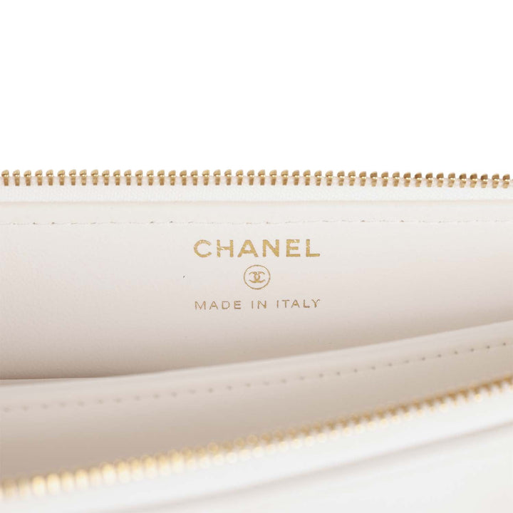 Top Quality Chanel Ruffle Clutch with Wristlet White Lambskin Light Gold Hardware