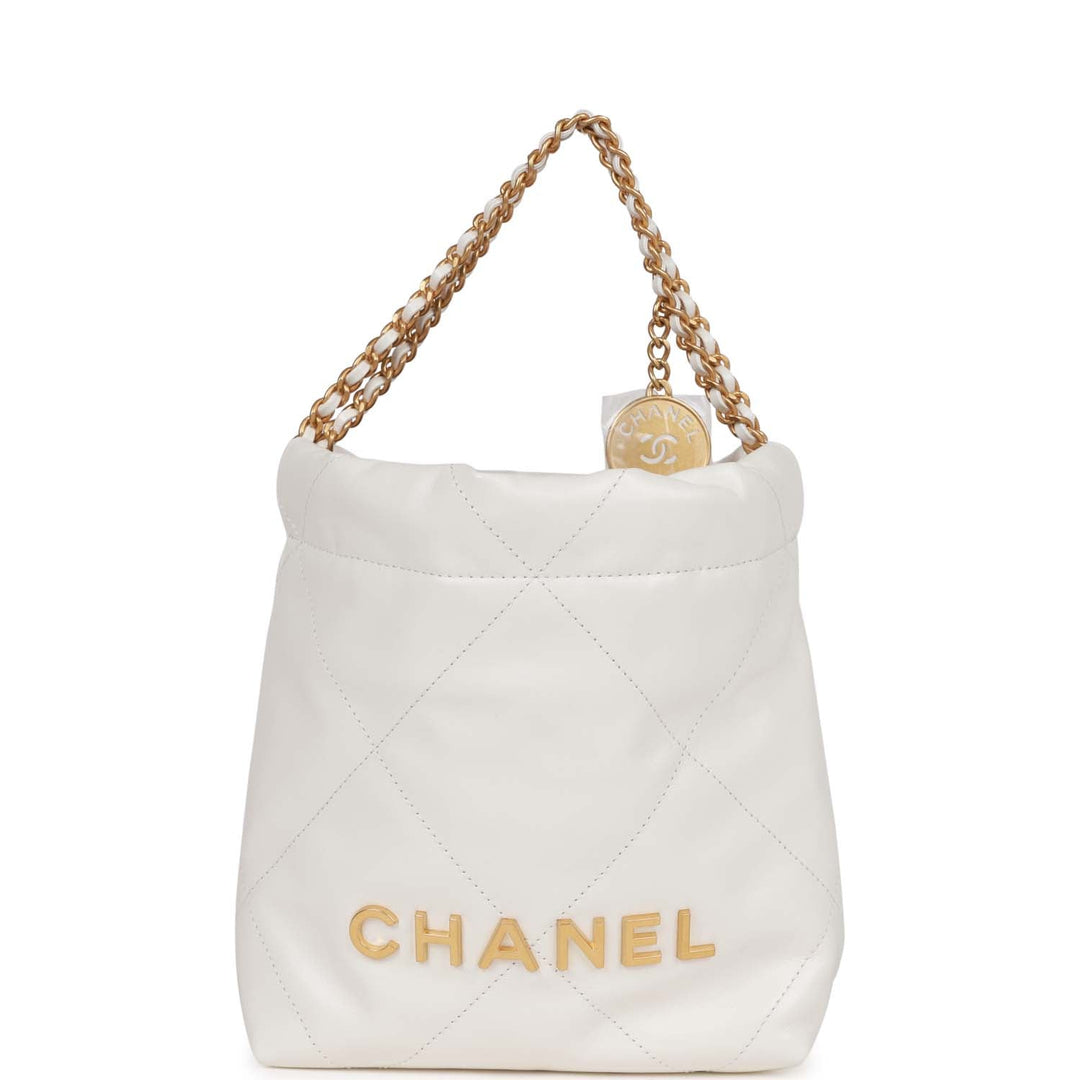 Top Quality Chanel Mini 22 Bag White Calfskin Gold Hardware