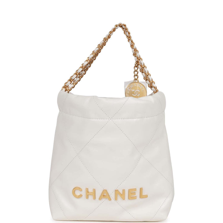 Top Quality Chanel Mini 22 Bag White Calfskin Gold Hardware
