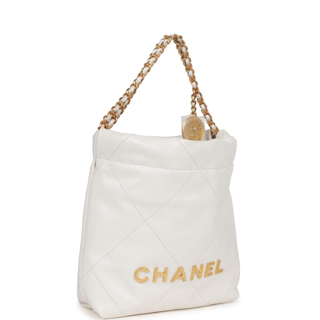 Top Quality Chanel Mini 22 Bag White Calfskin Gold Hardware
