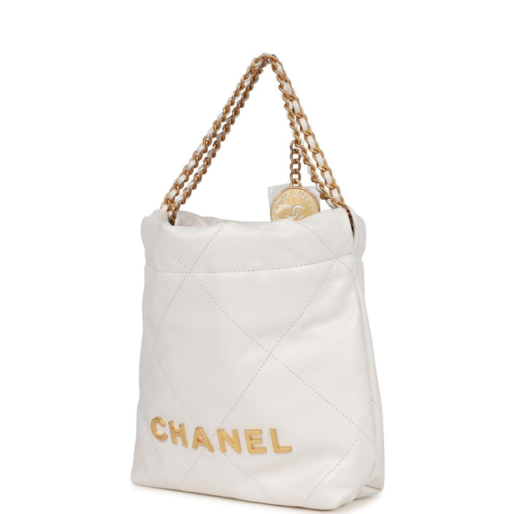 Top Quality Chanel Mini 22 Bag White Calfskin Gold Hardware