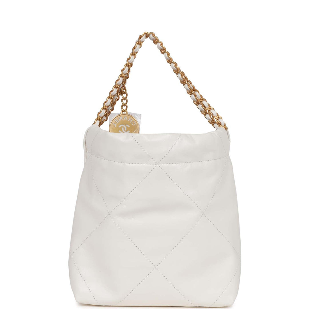 Top Quality Chanel Mini 22 Bag White Calfskin Gold Hardware