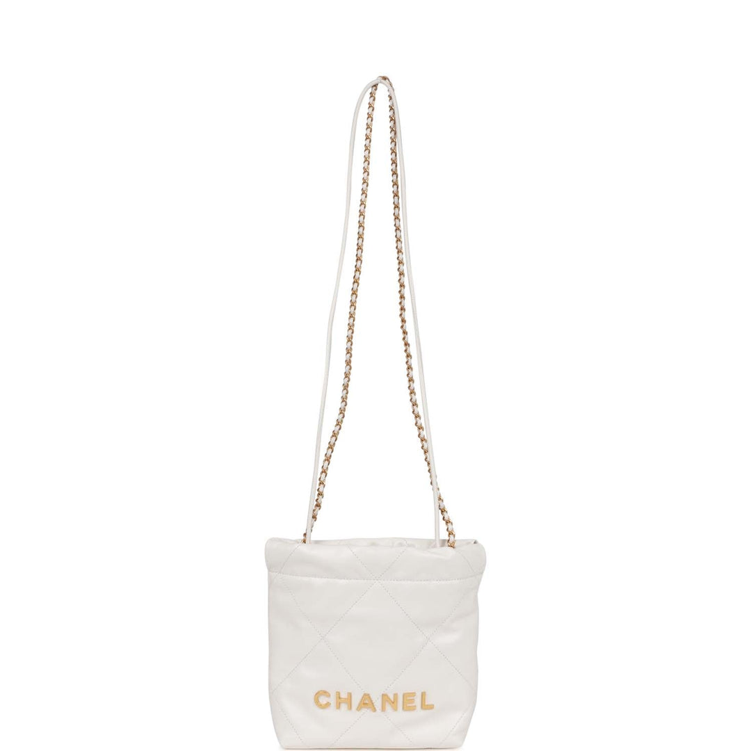 Top Quality Chanel Mini 22 Bag White Calfskin Gold Hardware