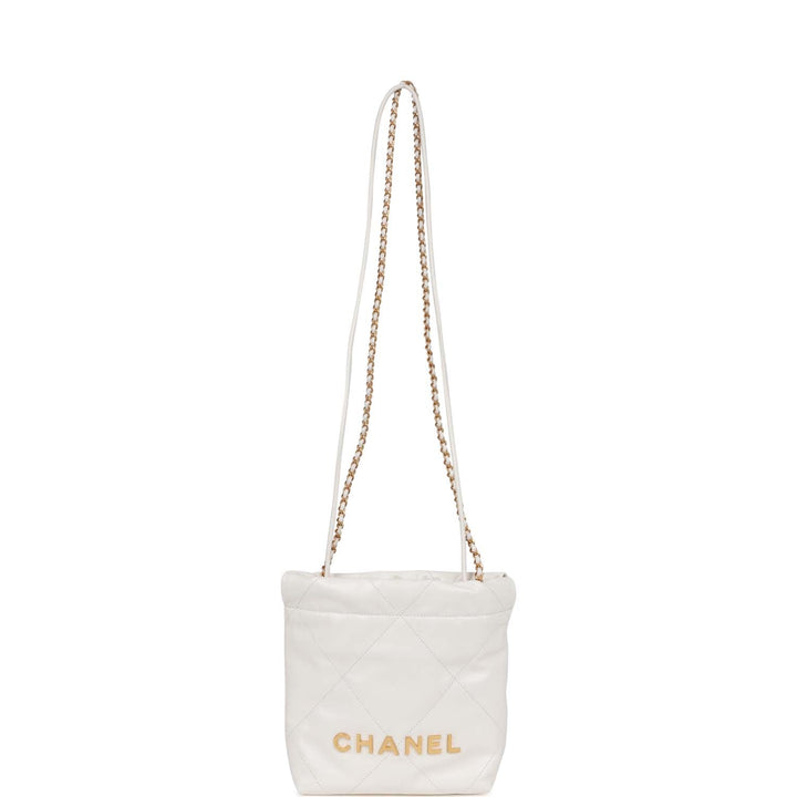 Top Quality Chanel Mini 22 Bag White Calfskin Gold Hardware