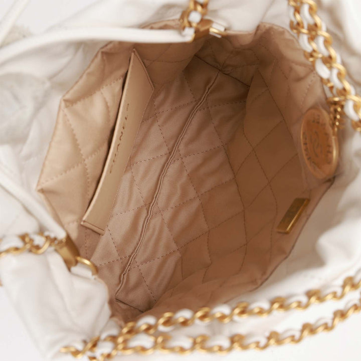 Top Quality Chanel Mini 22 Bag White Calfskin Gold Hardware