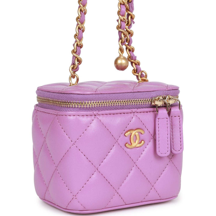 Top Quality Chanel Small Classic CC Vanity Case Purple Lambskin Gold Hardware