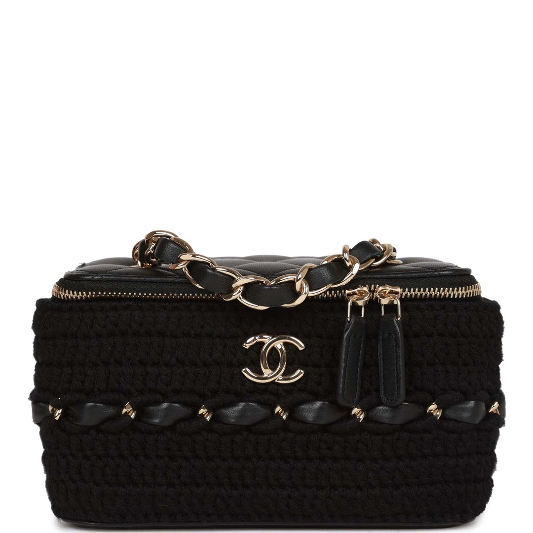 Top Quality Chanel Small Vanity Case Black Crochet and Lambskin Light Gold Hardware