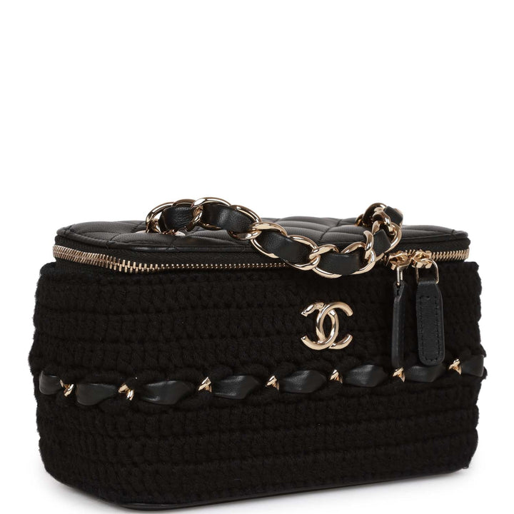Top Quality Chanel Small Vanity Case Black Crochet and Lambskin Light Gold Hardware