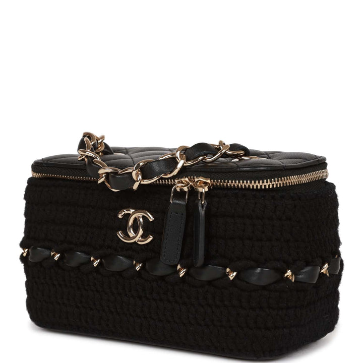 Top Quality Chanel Small Vanity Case Black Crochet and Lambskin Light Gold Hardware