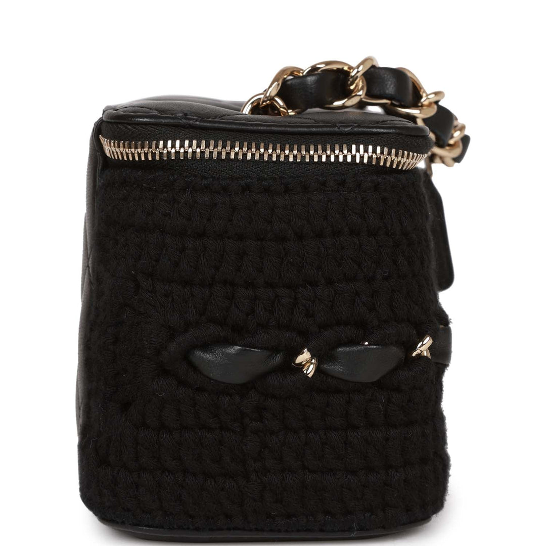 Top Quality Chanel Small Vanity Case Black Crochet and Lambskin Light Gold Hardware